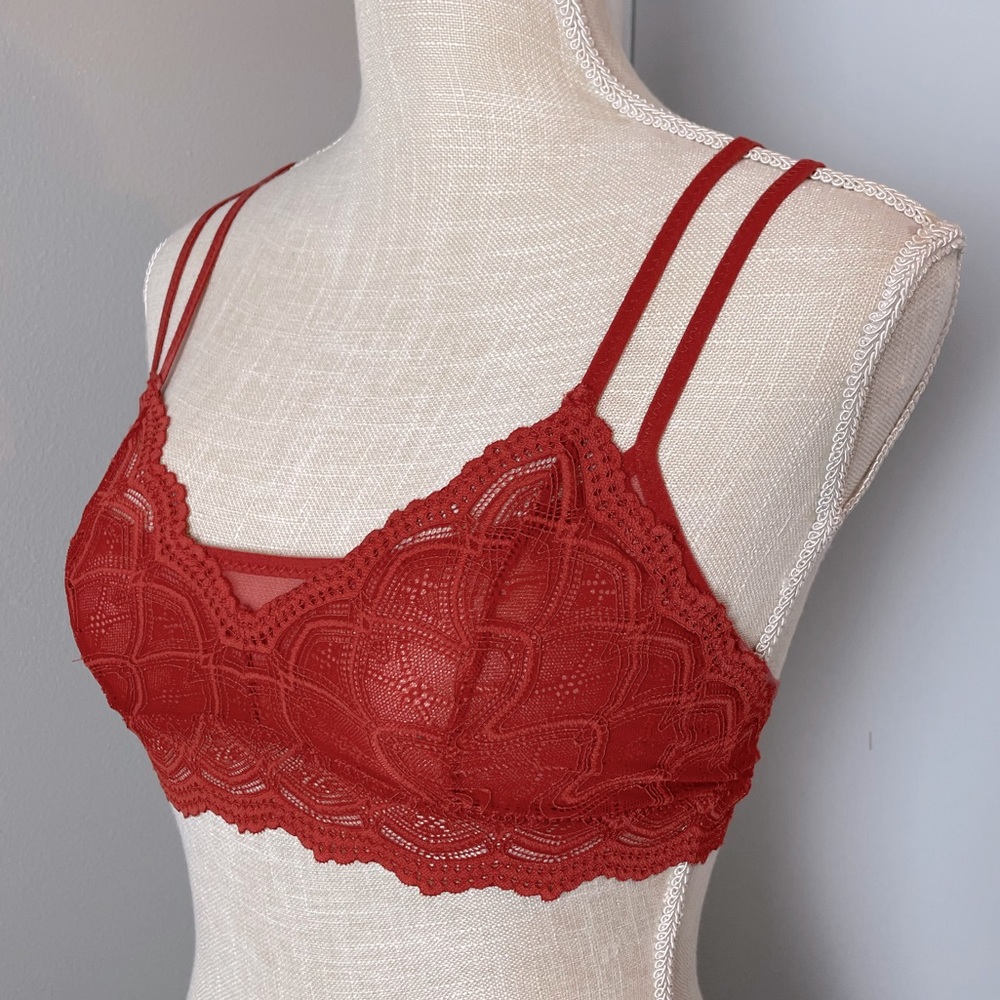 Mesh Lace Orange Red Strappy Bralette